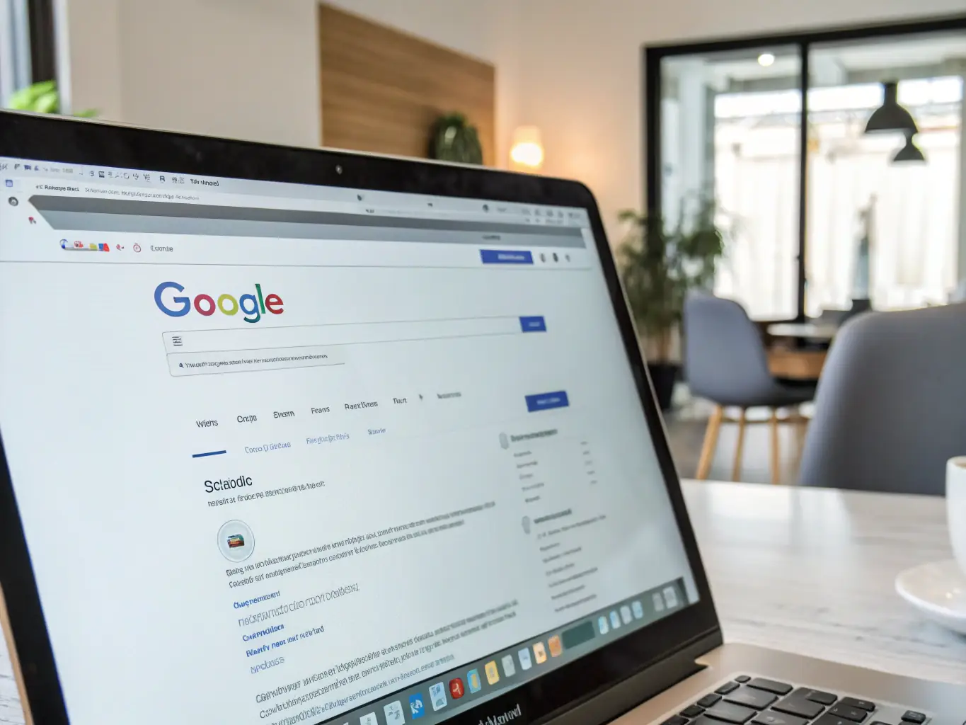 A professional photograph of a search engine results page (SERP) showing a roofing company ranking at the top, indicating successful SEO implementation.